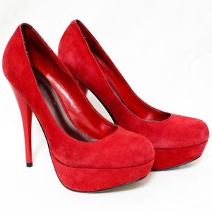 Chic Red Suede Platform Baker's Stiletto Heels